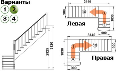 Лестница  К-002м/2 П c подступенками сосна (6 уп)